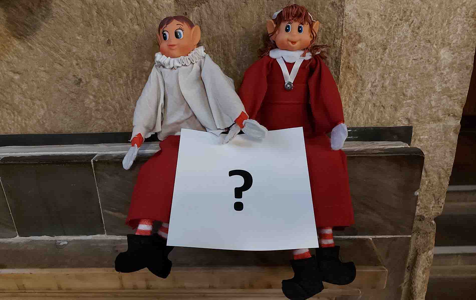 Image of Cathedral elves holding a question mark.