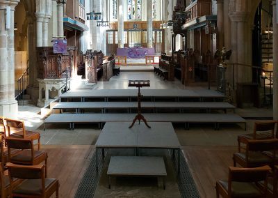 Tiered staging in Bradford Cathedral.