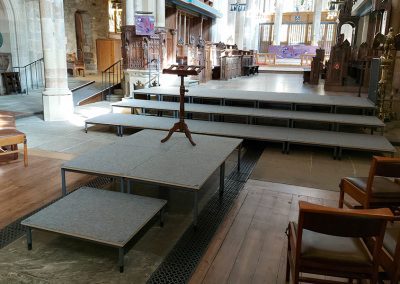 Tiered staging in Bradford Cathedral.