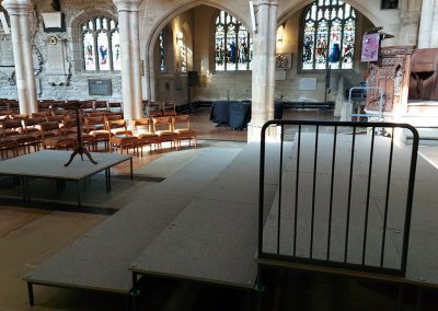 Tiered staging in Bradford Cathedral.