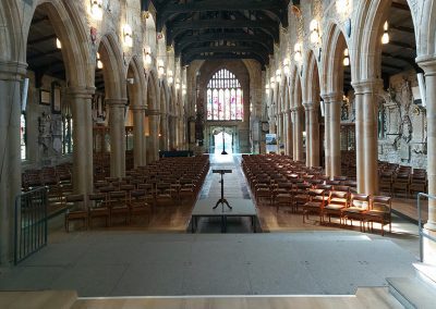 Tiered staging in Bradford Cathedral.