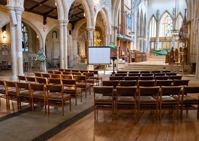 Curved seating in the Cathedral.