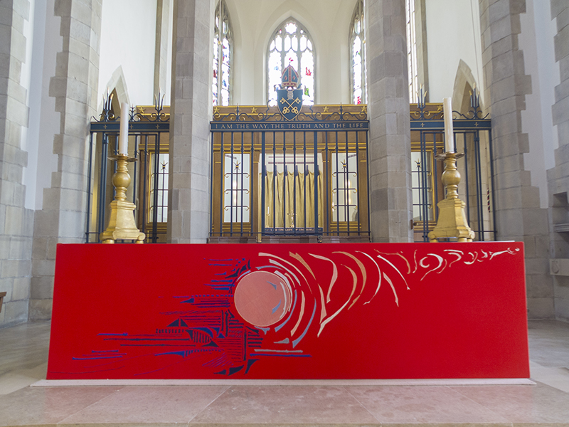 Red altar frontal.