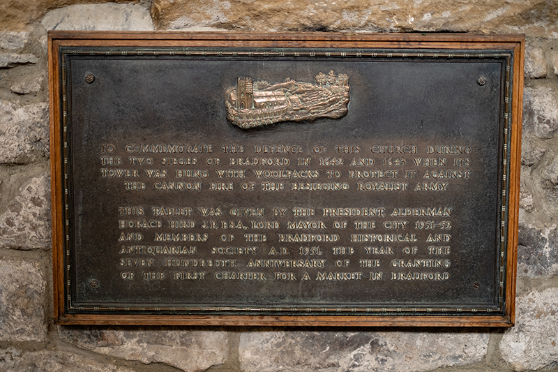 The Market Charter plaque in Bradford Cathedral