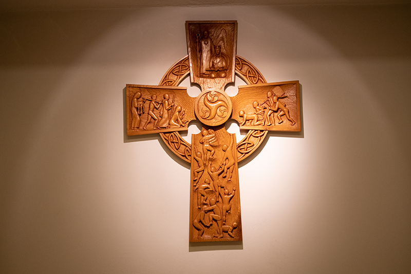 St. Aidan's Cross on the wall of St. Aidan's Chapel