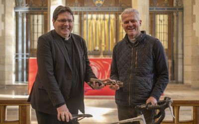 The Cathedrals Cycle Route baton arrives at Bradford Cathedral from Newcastle ahead of City of Culture year